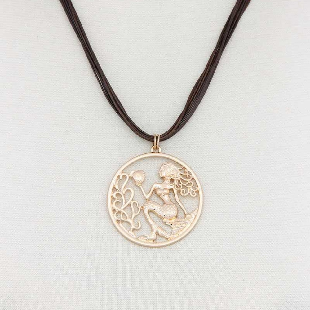 Mermaid Pendant Pu Leather Necklace